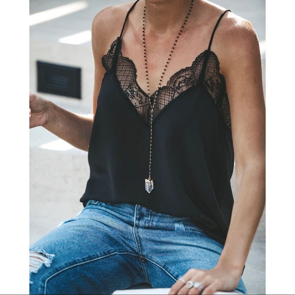 Vici Tops - DELICATE BALANCE LACE CAMI TANK BLACK